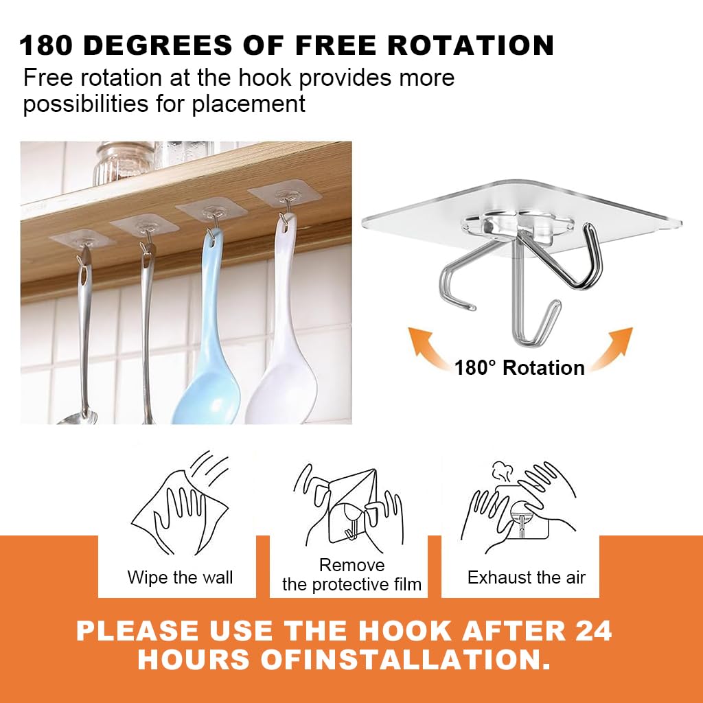 HASTHIP Wall Hooks for Bathroom and Kitchen Organization with Strong Acrylic Glue 10Pcs Transparent | Waterproof and Self Adhesive Design