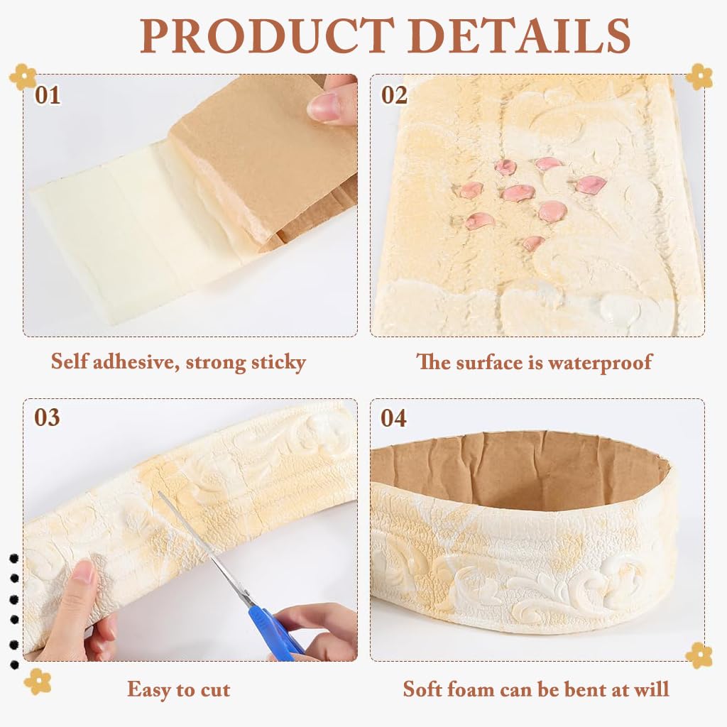 HASTHIP Trim Sticker for Home Decor featuring 3D Embossing | 3 in x 30 ft Self-Adhesive Border