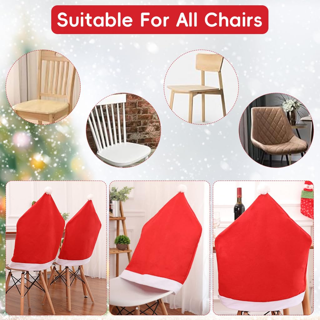 HASTHIP Christmas Chair Covers for Dining Room featuring 4PCS Santa Hat Design | Red Fabric Decor