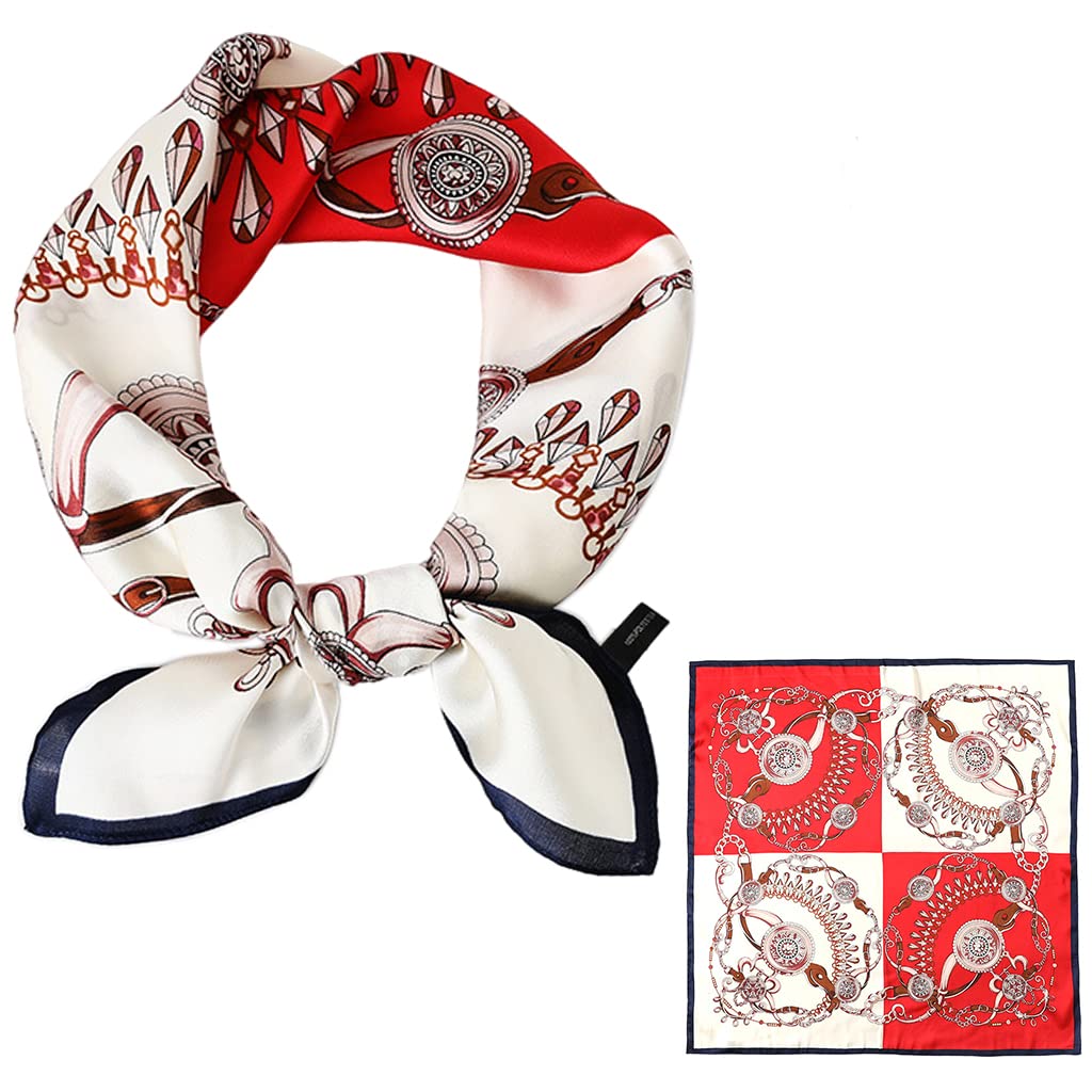 HASTHIP® Pañuelo de Satén Cuadrado para Mujer 23x23 Pulgadas,Suave y Elegante Bufanda de Seda con Sensación Seda,Ligero y Transpirable Accesorio Moda (Rojo)