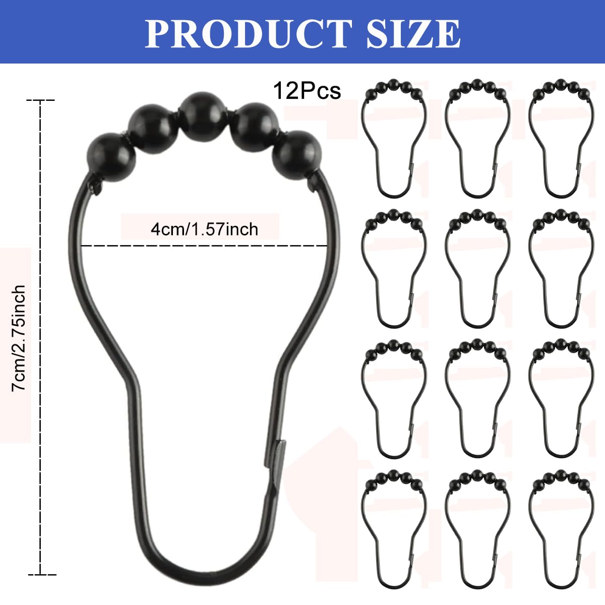 HASTHIP Stainless Steel Curtain Hooks for Shower Curtains featuring Snap-On Design | Set of 12 Golden 6 x 4cm