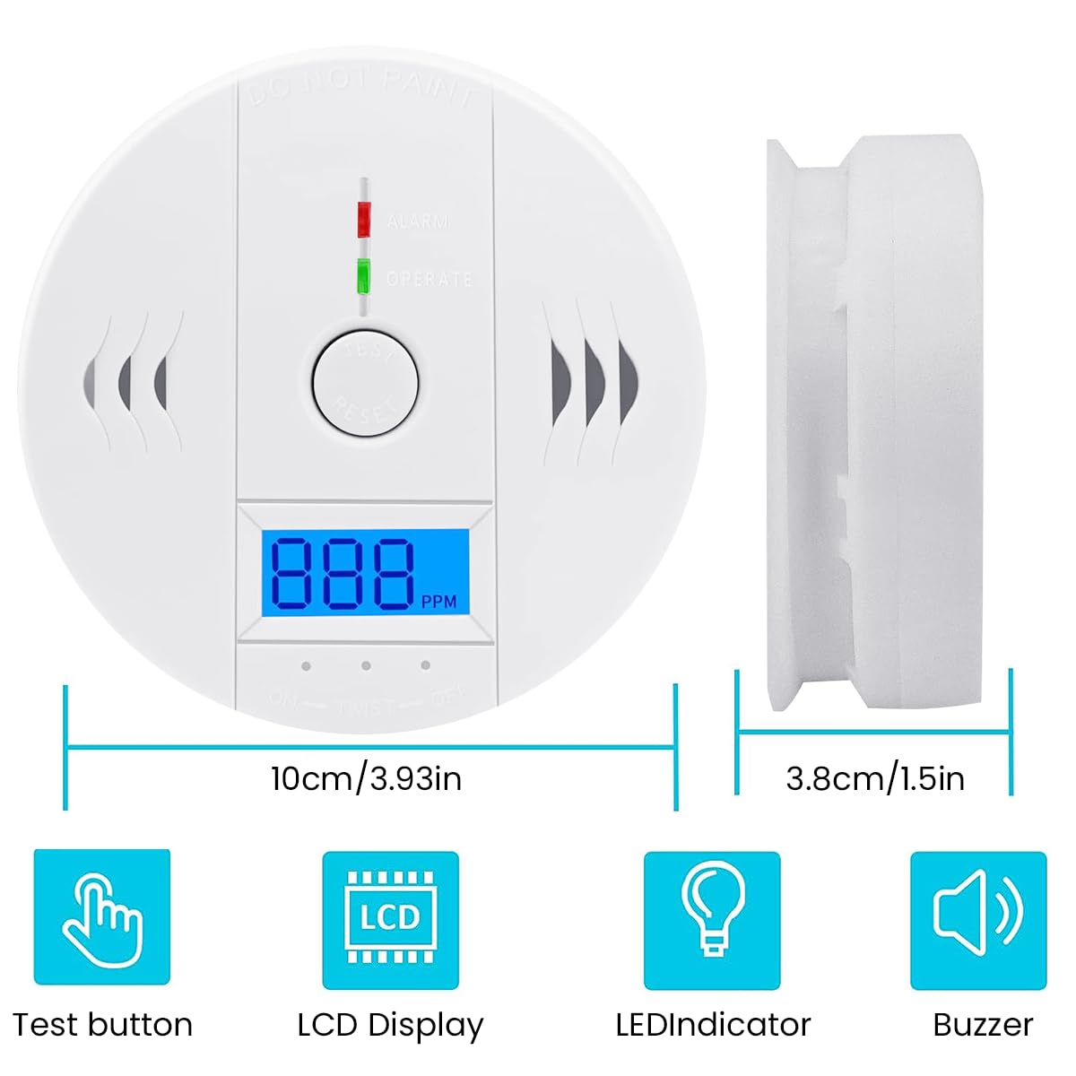 HASTHIP Carbon Monoxide Detector for Home with 85dB Alarm and LCD Display | Battery Operated