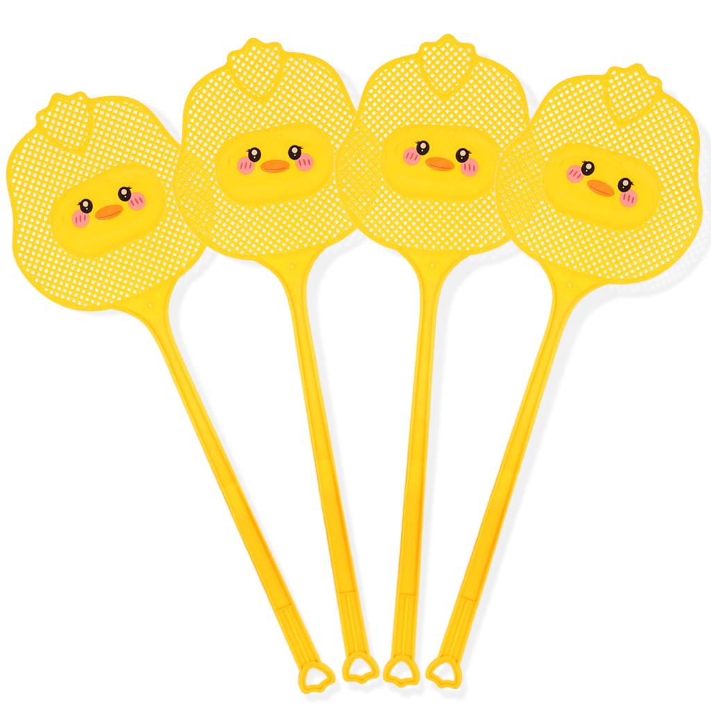 HASTHIP® 4PCS Fly Swatter Set, 14.9" Cartoon Duck Mesh Fly Swatters, Lightweight Handle Fly-swat Flapper for Home, Kitchen & Outdoor Use