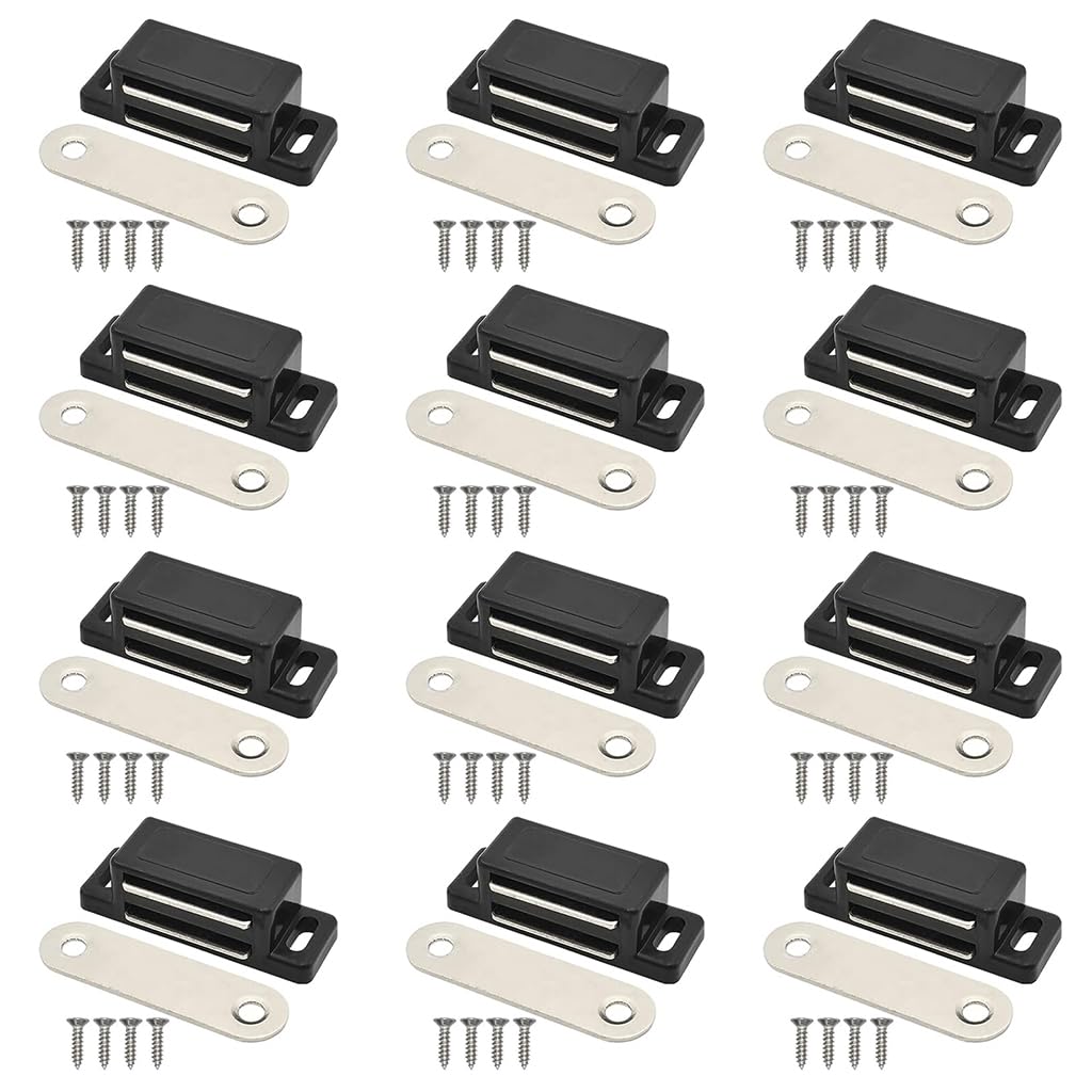 12 Pack Cabinet Magnet Latch, Best for Cabinet Doors, Cupboards, Drawers and Shutters, Cabinet Magnetic Latch Easy Install, Magnetic Cabinet Catch Screws Included (Black)