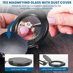HASTHIP Magnifying Glass for Reading and Craft with 15X 4.2in Glass Lens and Clamp Stand | 5 Color Stepless LED Light