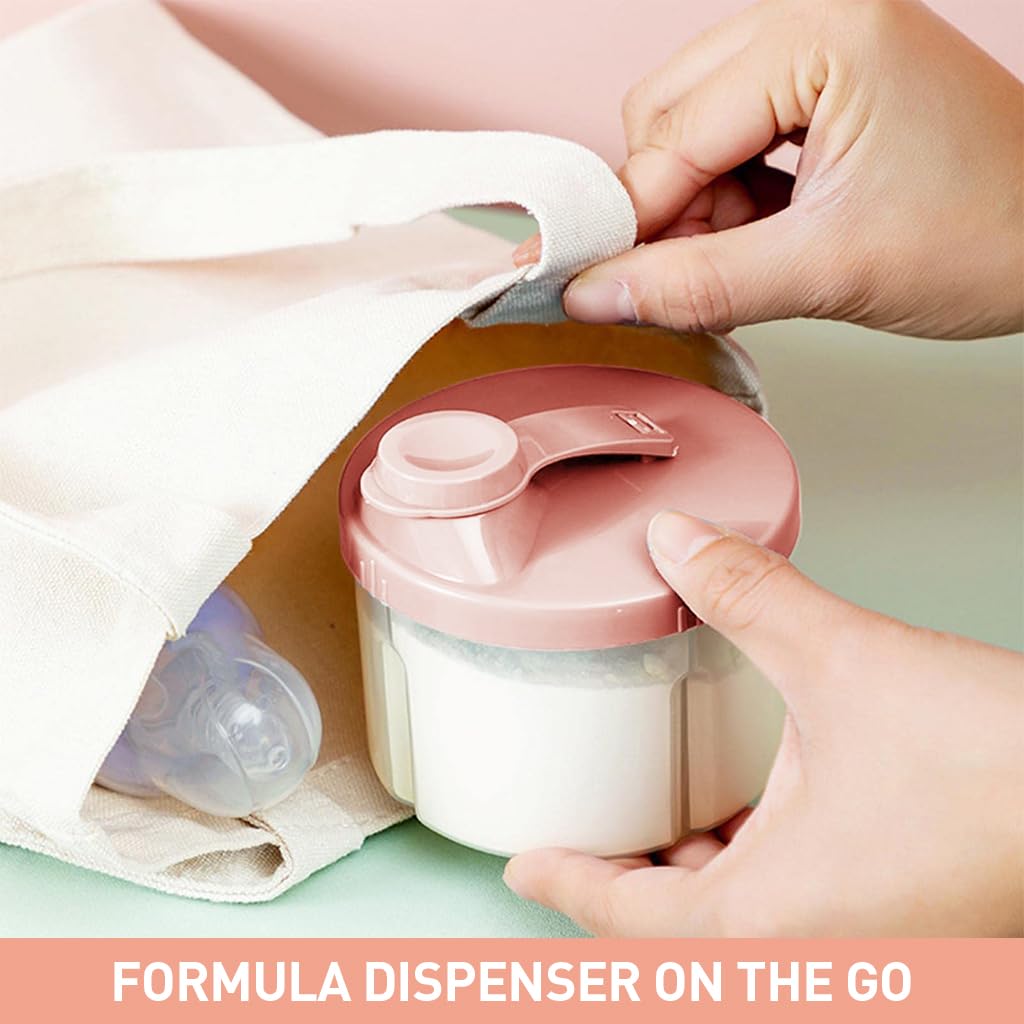 HASTHIP® 160G Baby Formula Dispenser 4-Compartment Baby Bilk Powder Container Food Grade PP Baby Food Container Travel Formula Milk Container for Milk Powder, Snacks (Pink)