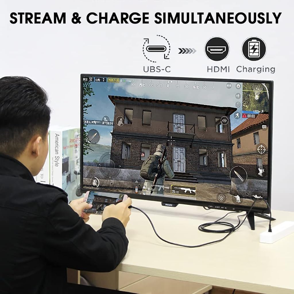 HASTHIP® USB C to HDMI Cable 6FT,4K@30Hz USB C to HDMI Adapter with 60W PD Charging,HDR High-Speed Compatible with MacBook Pro/Air Samsung Galaxy S23/S22/S10/S9 Switch Dell XPS LG More