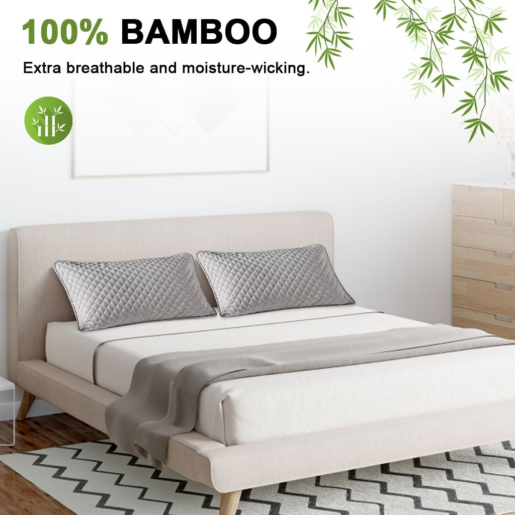 HASTHIP Pillow Cover Set with Zip Closure for Standard Pillows 48x74cm 2Pc | Bamboo Fiber Waterproof Protection Grey