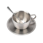 HASTHIP® Stainless Steel Coffee Cup Set, 6oz/180ml Double Wall Insulated Espresso Mugs with Saucer and Spoon, Durable Reusable Coffee Cups for Latte Cappuccino Milk Tea, Dishwasher Safe Silver