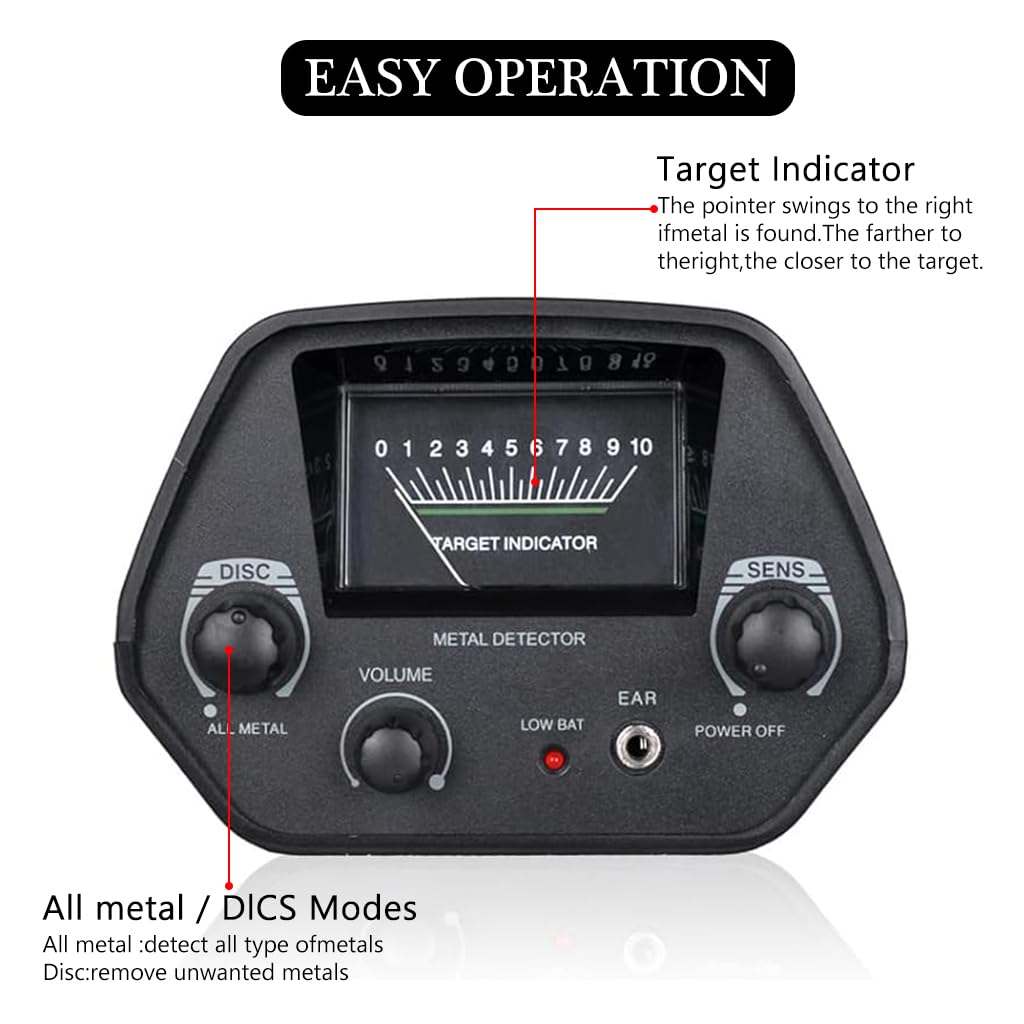 HASTHIP Metal Detector for Coins and Gold with 8 in Disc and Adjustable 30.7–42.1 in Shaft | Earphone Support and Dual Detection Modes