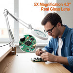 HASTHIP Desk Magnifying Glass for Crafting and Electronics Repair with 5X Lens featuring USB LED Light and Flexible Metal Arm | Screw Fix Mount
