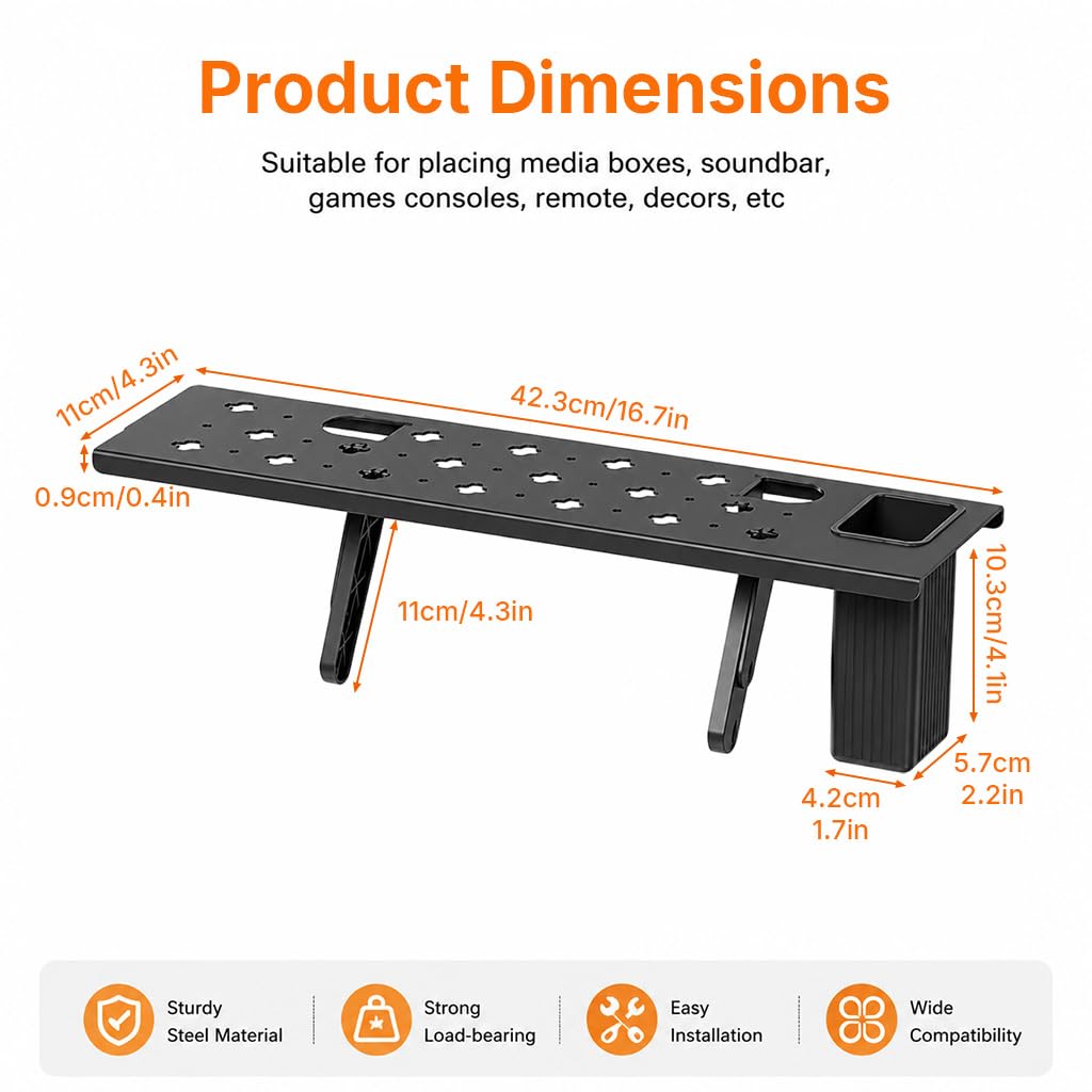HASTHIP 42cm Over TV Storage Shelf Organizer with Carbon Steel TV Top Rack