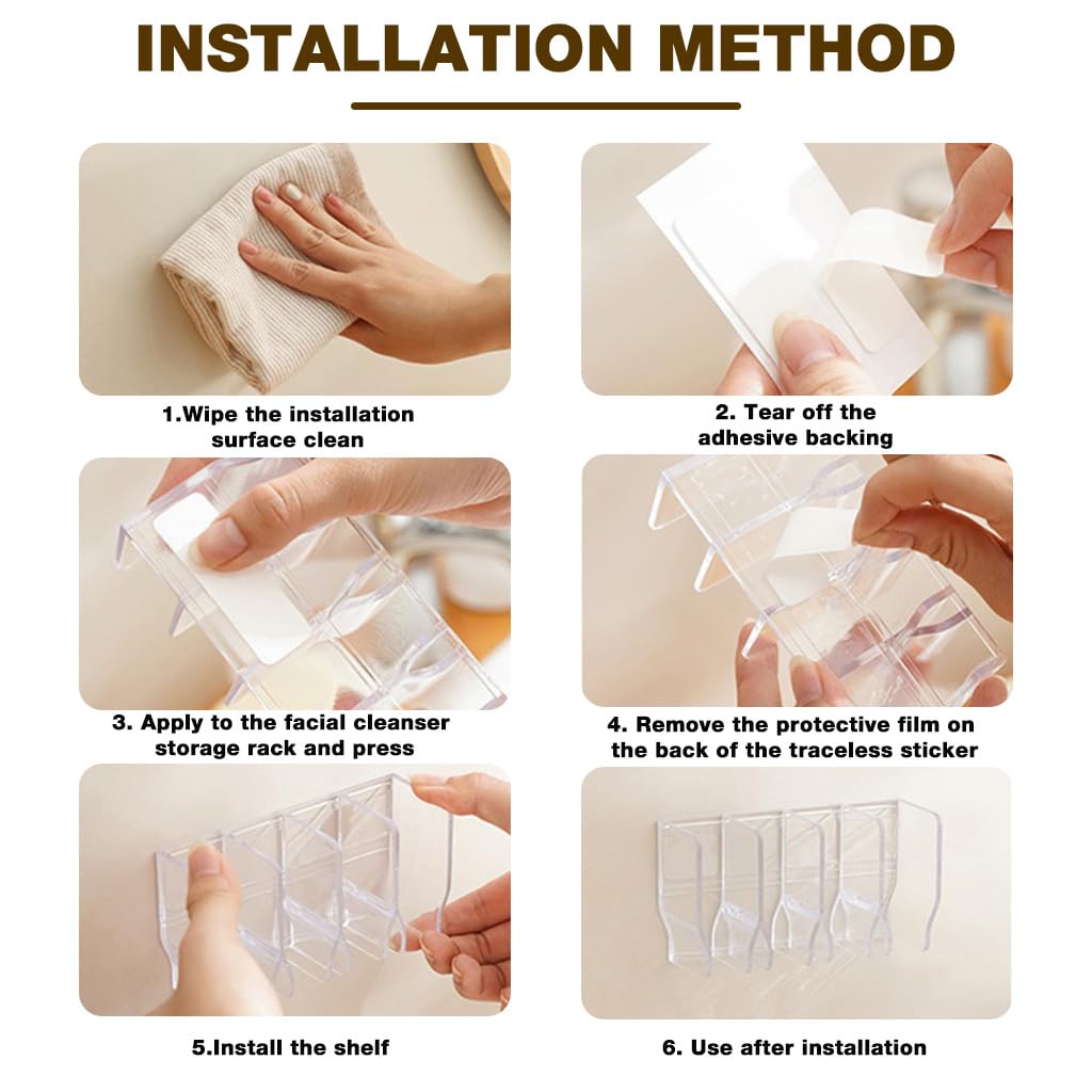 HASTHIP Wall Skincare Organizer for Bathroom and Kitchen featuring 4 Slot Acrylic Design | Drill Free Adhesive Holder
