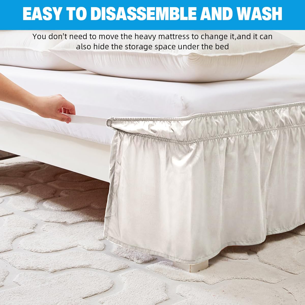 HASTHIP Pleated Bed Skirt for Double Bed 15 inch Drop with Ruffled Edges | White Polyester Cotton Blend 75x54 in