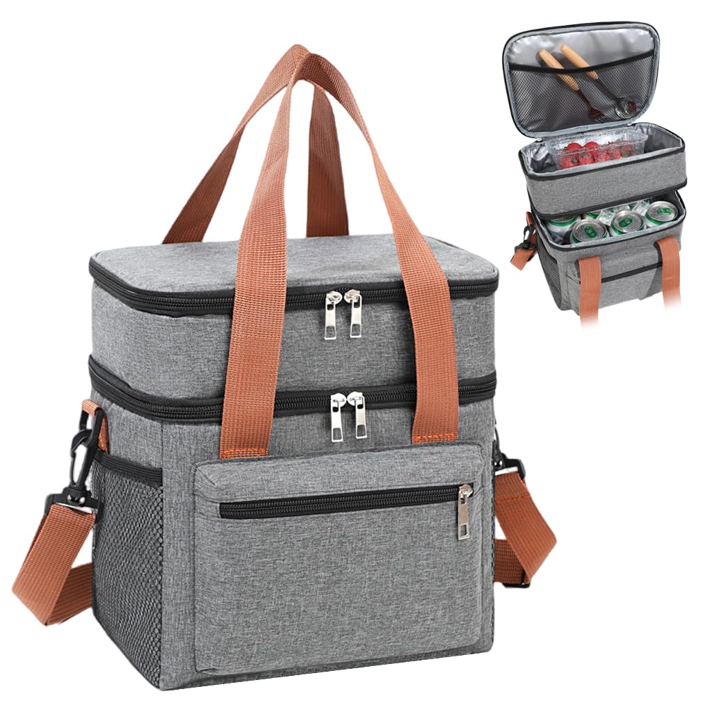 HASTHIP Expandable Insulated Lunch Bag for Office and School with Double Deck 10kg Capacity | Leakproof Grey Cooler for Travel and Picnic