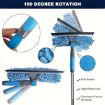 HASTHIP® 20 ft Reach Squeegee Window Cleaner Duster 2 in 1 Rotatable Window Cleaning Tool Kit with 3-14 ft Extension Pole,Washing Equipment for Indoor Outdoor Car Glass-Blue