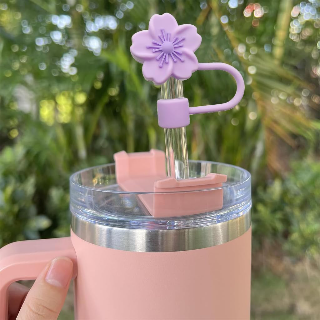 HASTHIP Flower Silicone Straw Caps for Stanley 30 40 Oz Cups featuring 10mm Covers | Dust-Proof Cherry Blossom Design
