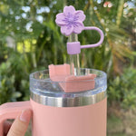 HASTHIP Flower Silicone Straw Caps for Stanley 30 40 Oz Cups featuring 10mm Covers | Dust-Proof Cherry Blossom Design