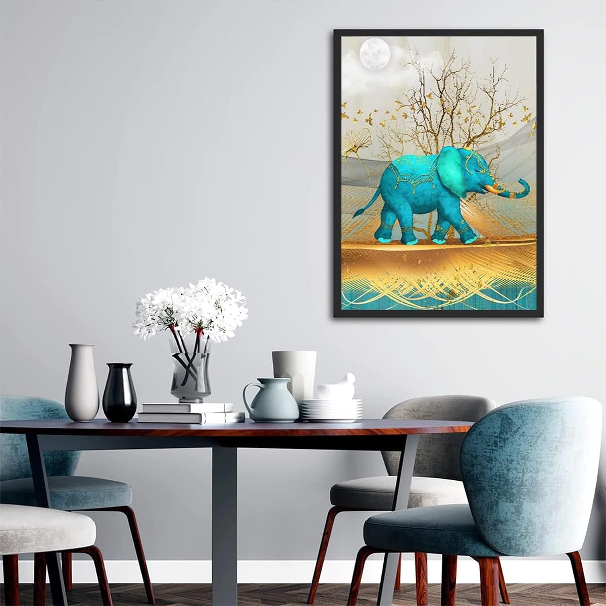 Diamond Painting Kit, 12x16inch Blue Elephant Diamond Painting, 5D Diamond Painting Kit for Adults & Kids, Very Suitable for Home Leisure and Wall Decoration, Gift for Kids and Adults