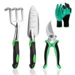 HASTHIP Garden Tool Set for Home Gardening with Rubber Handles and Stainless Steel Tools | 4Pcs Spade Cultivator Pruner Gloves
