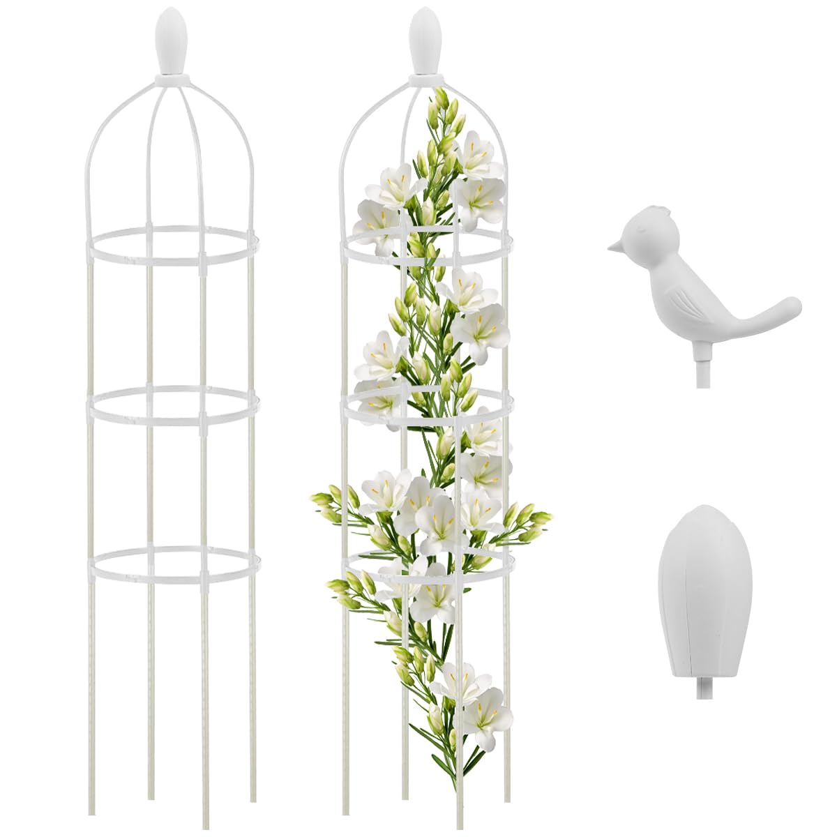 HASTHIP Garden Plant Support for Climbers featuring 120 cm Obelisk Trellis with Bird Decor | Decorative Plant Stand for Clematis Ivy and Roses