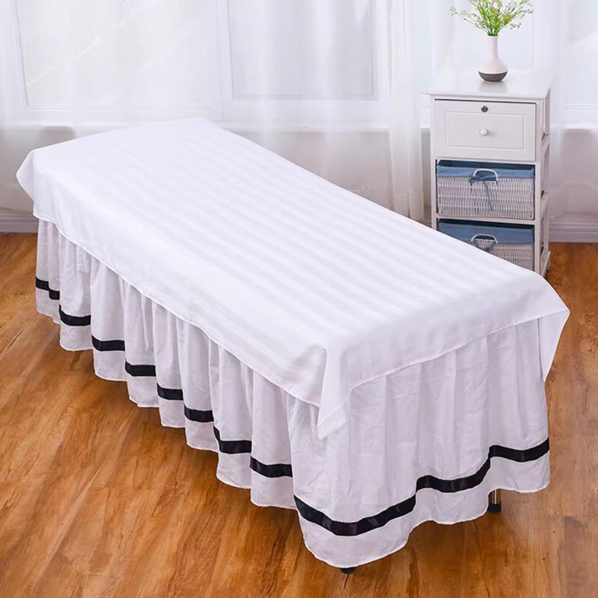 HASTHIP Massage Table Throw for Spa Use with Stripped Pattern 30x74 in | Silk Cotton White