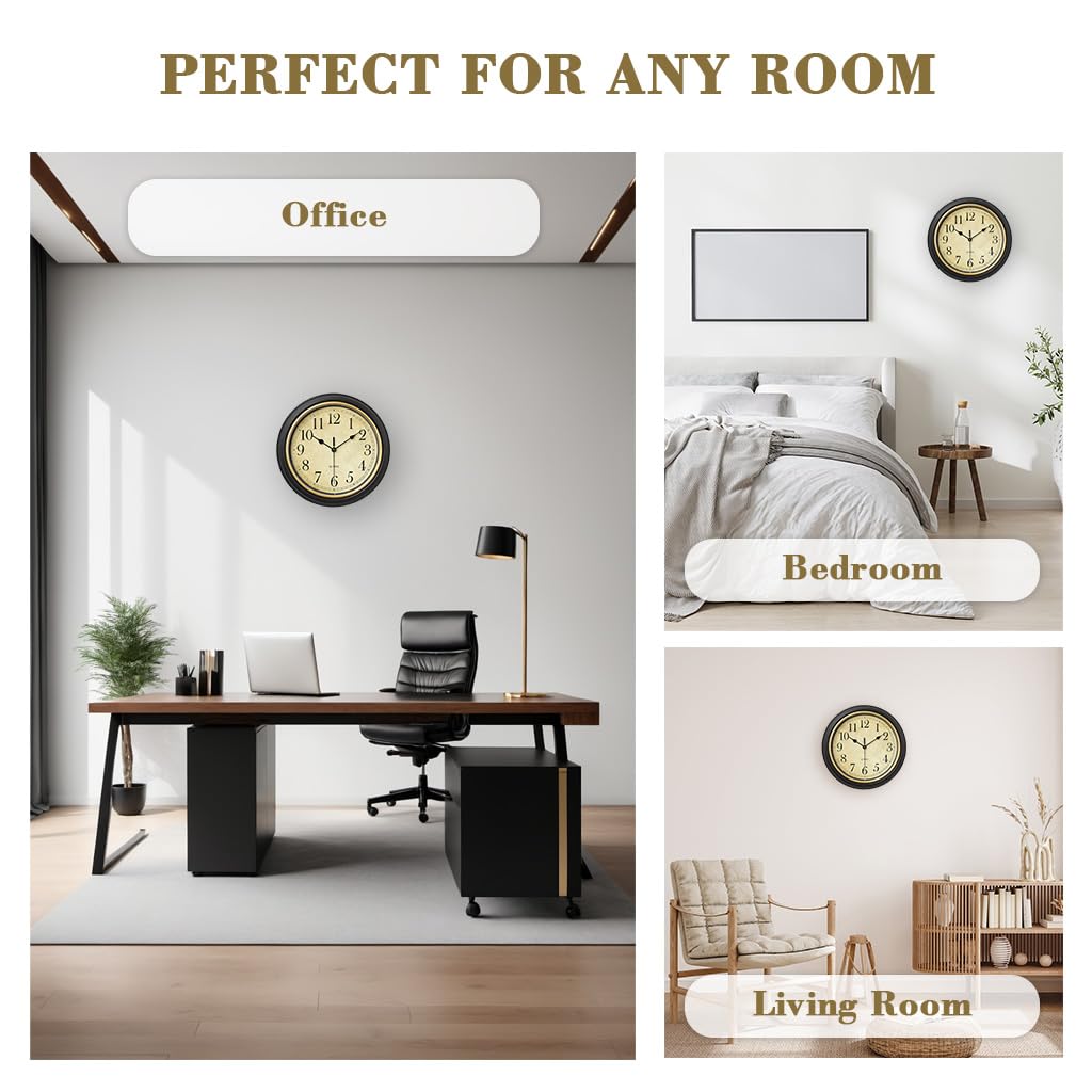 HASTHIP 12-Inch Vintage Silent Quartz Wall Clock Battery Operated
