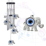 HASTHIP Evil Eye Elephant Wind Chimes for Home Décor with 25 in Aluminum Tubes | Blue Charm for Positive Energy