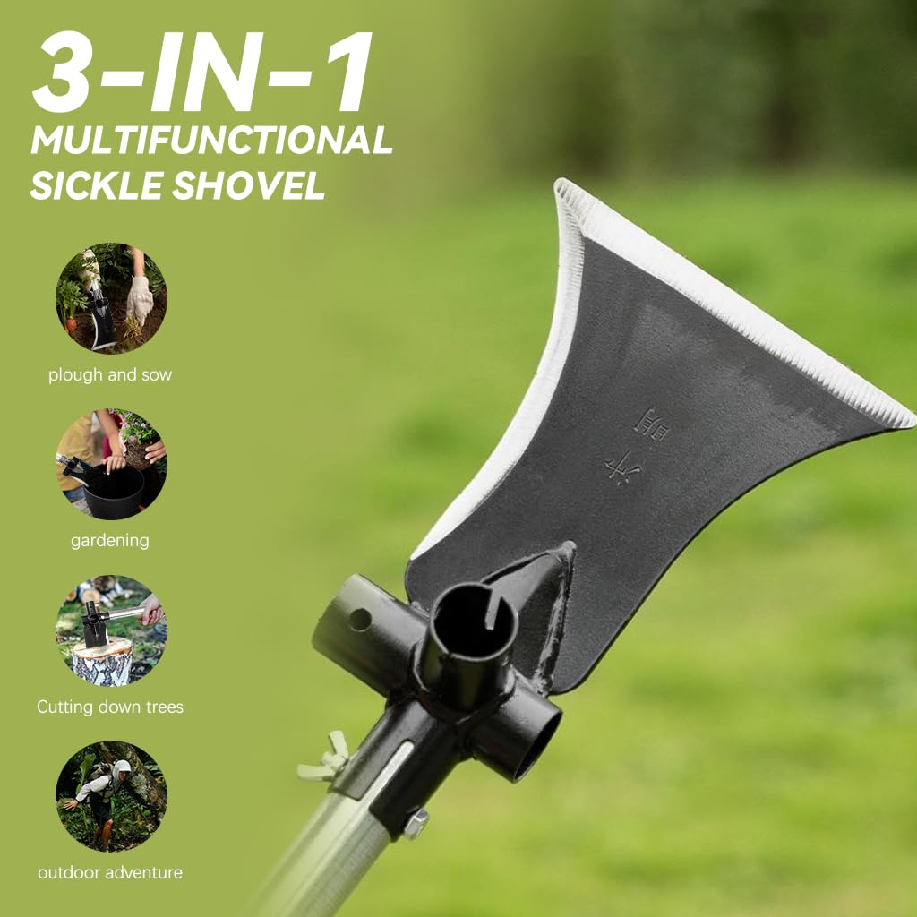 HASTHIP® Gardening Tool 3 In 1Multifunctional Gardening Sickle Shovel Tool Axe Tool with 11.8'' Steel Handle High Carboon Steel Sickle Shovel Tool Versatile Gardening Handy Tool