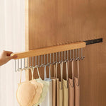 HASTHIP Belt Organiser for Wardrobe with 12 Hooks and Sliding Pull Out Design | Wooden 41x8cm Storage Hanger