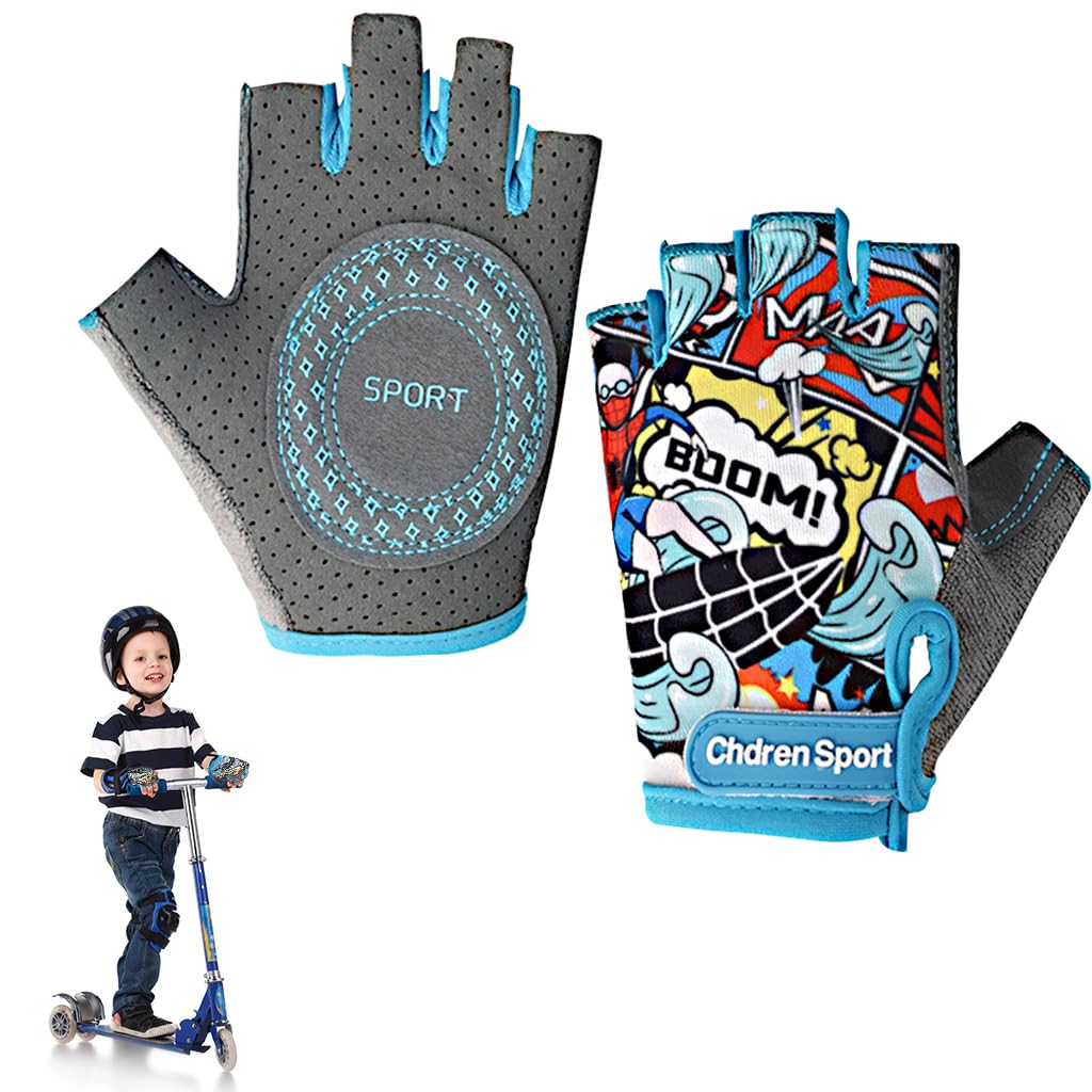 HASTHIP® Guantes de Ciclismo para Niños con Diseño de Surf,Guantes Bicicleta Transpirables Antideslizantes sin Dedos para 4-8 Años,Deportivos Infantiles Montar al Aire Libre
