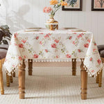 HASTHIP Tablecloth for 4 Seater Featuring Tassel Design and Water Resistant Cotton Linen Blend | 47.2 x 70.8 in Red Dining Table Cover