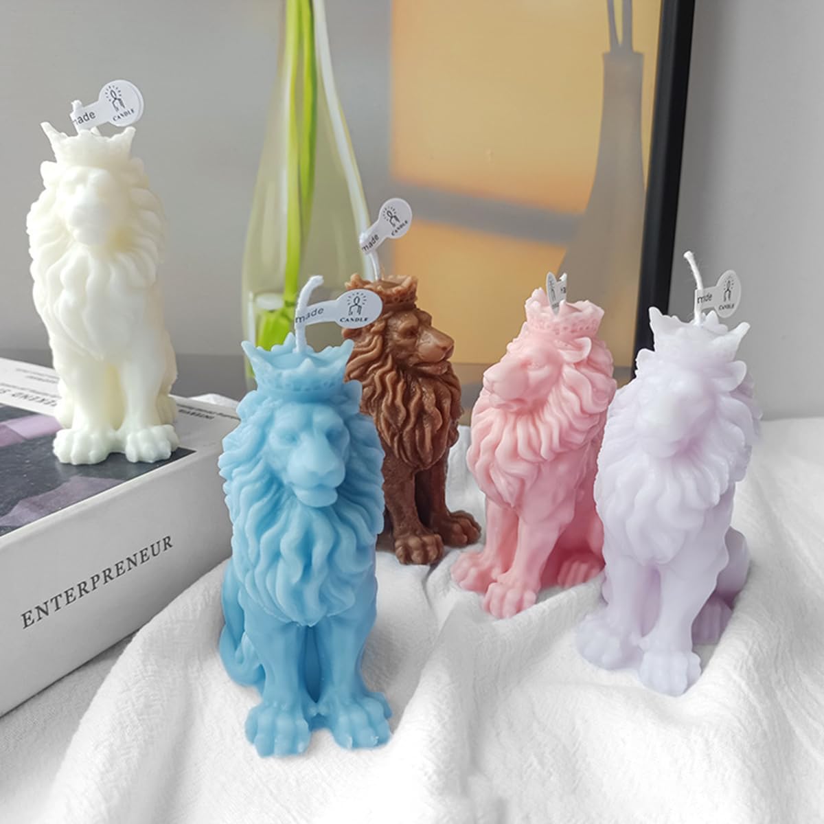 HASTHIP 3D Lion Candle Mold for Resin and Chocolate Crafts featuring Crown Design 5.7x9.4cm Silicone