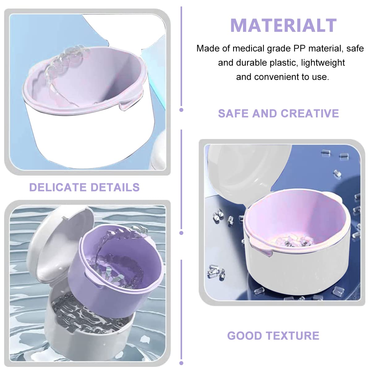 HASTHIP Denture Case for Travel with Double Layer Strainer Basket 8.8×9.6×7 cm White | Medical Grade PP Storage Cup