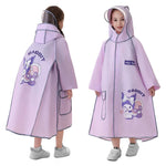 HASTHIP® Impermeable Infantil con Capucha para Niñas, Capa de Lluvia EVA Reutilizable, Largo hasta la Rodilla, con Visera Transparente Ancha y Bolsillo, Botones, Cuello Alto, Diseño de Kurom