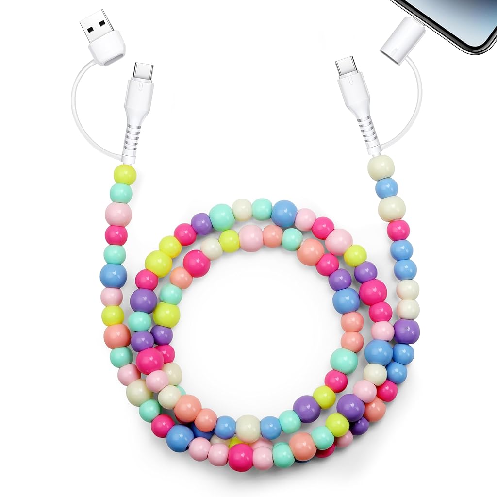 HASTHIP® Cable USB C 4 en 1 Multi Beaded 3.3FT 66W Cargador Rápido MFi Certificado Compatible con iPhone 16/15 Pro Max, iPad, Galaxy S25/S24, USB A Tipo C iOS