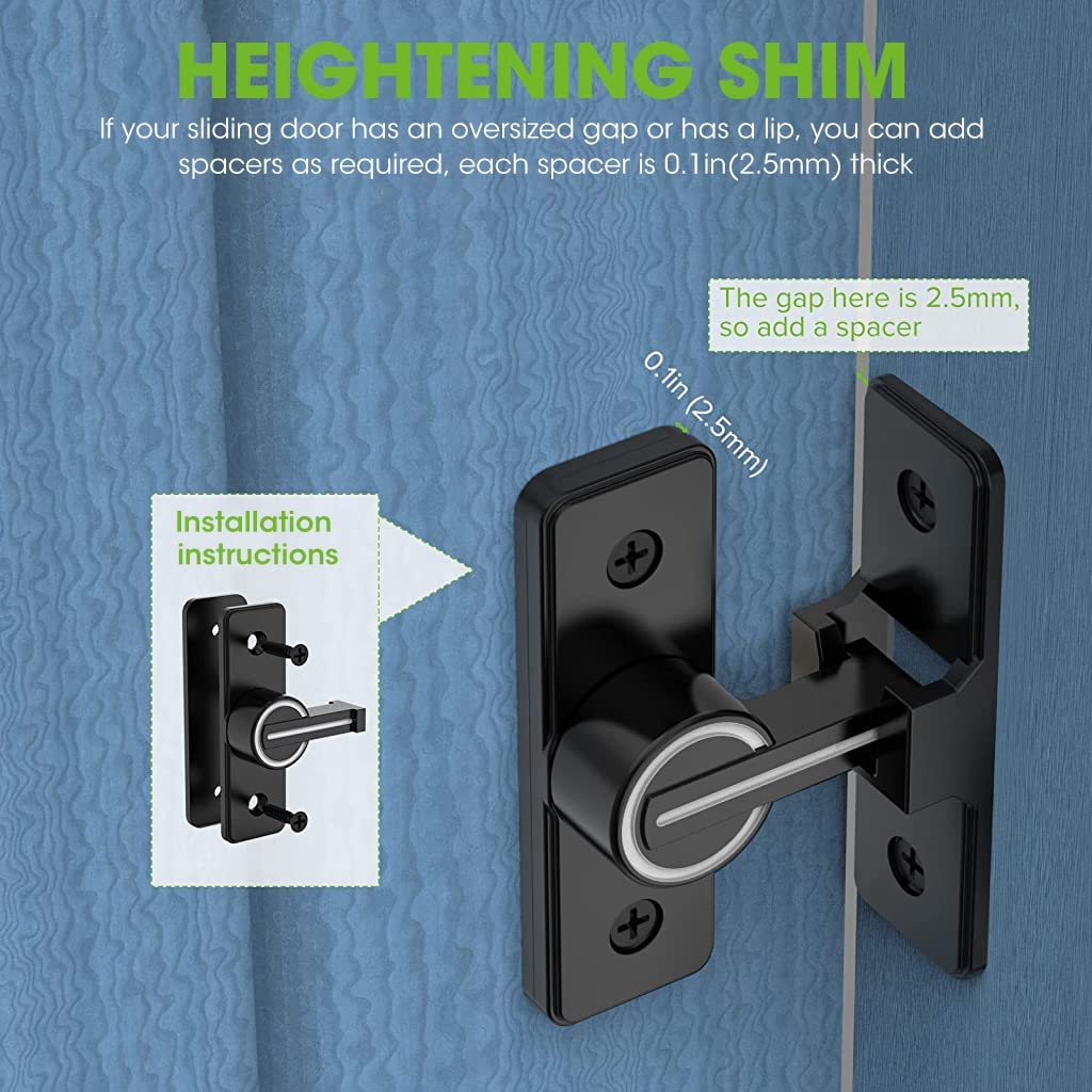 HASTHIP Zinc Sliding Door Locks for Barn, Garden and Bathroom with 90 Degree Latch and Reflective Strip | Heavy Duty Anti Break In Black Hardware