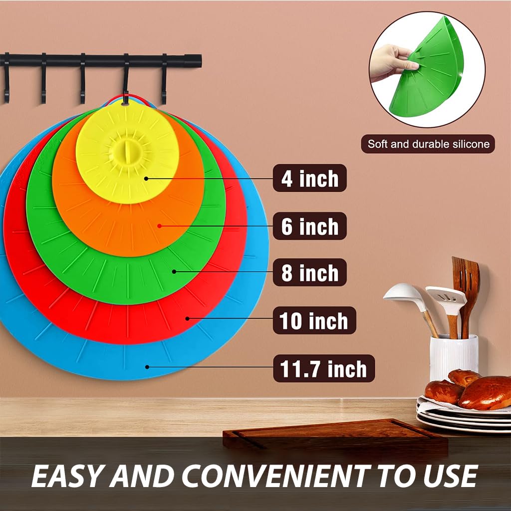 Heat Resistant Microwave Cover, Silicone Lids Covers for Food, Silicone Stretch Lids and Food Covers, 5 Sizes Reusable Heat Resistant Food Lids fits Cups, Bowls, Plates, Kitchen Gadgets