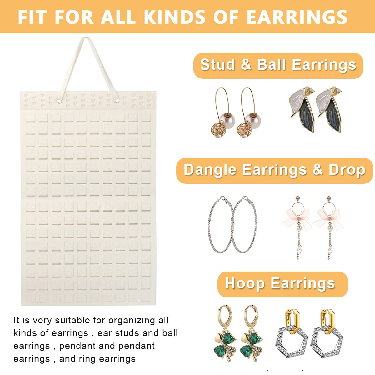 HASTHIP Felt Hanging Earring Organizer for 150 pairs with 22.5x13.6 in Wall Display | White