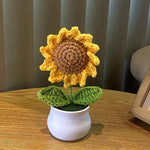 HASTHIP Desk Decor Small Crochet Sunflower Pot for Office or Home | Handmade 8x14cm Table Decoration