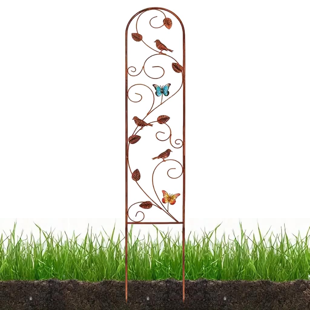 HASTHIP Garden Trellis for Climbing Plants 28cm x 153cm featuring Butterfly and Bird Cast Iron Design