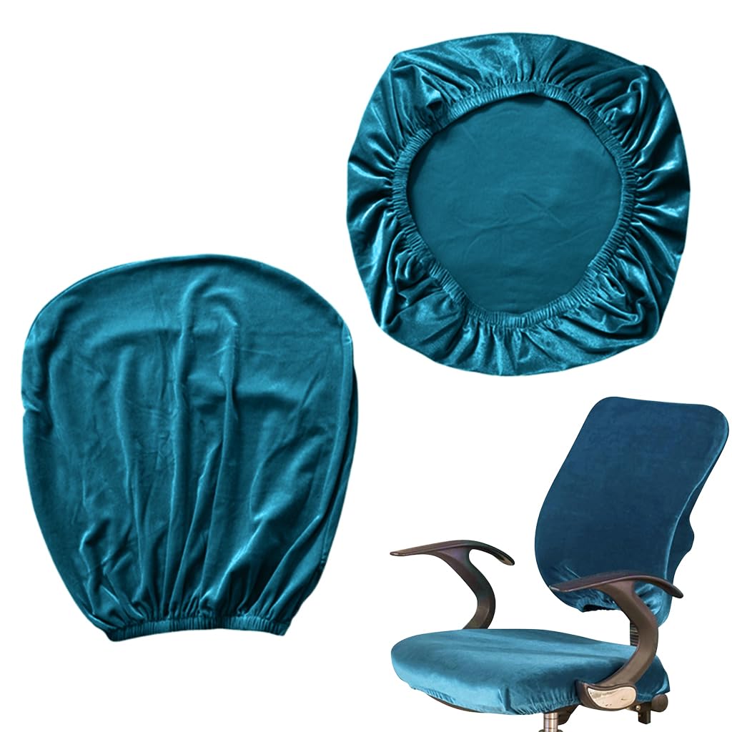 HASTHIP Seat Cover for Chair with 2 Piece Set featuring Elastic Edge Velvet Fabric Aqua Blue