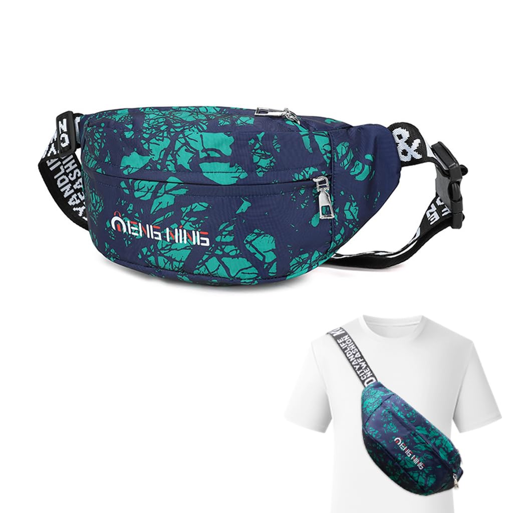 HASTHIP® Riñonera Hombre Impermeable, Bandolera Cruzada Multifuncional Ajustable, Bolsa de Pecho Oxford Duradera con Doble Capa para Viajes, Gimnasio y Uso Diario, Estilo Verde con Estampado