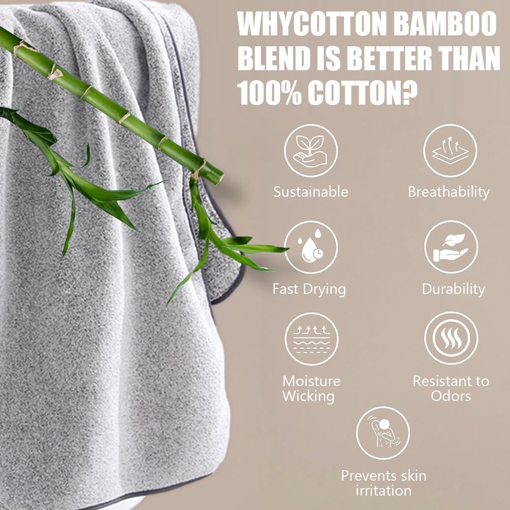 HASTHIP Bamboo Bath Towel for Home and Spa Use featuring Super Absorbent 55x27 in Soft Cotton Blend | Grey