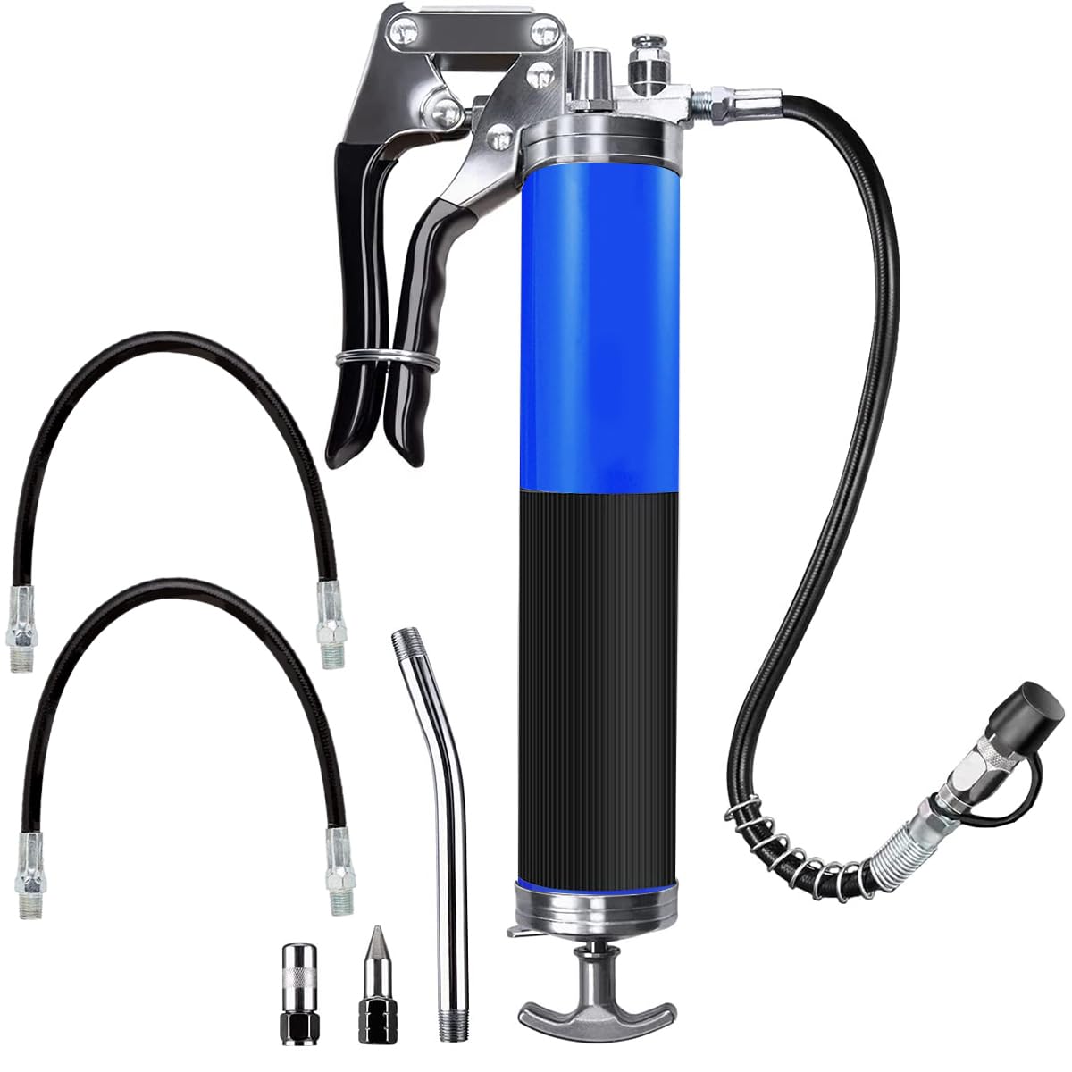 HASTHIP® Pistola Engrasadora Industrial de Alta Presión 10000 PSI,Grasera Manual 14 oz con Mango Antideslizante,Manguera Flexible Refuerzo de Acero y Boquilla Precisión para Lubricación