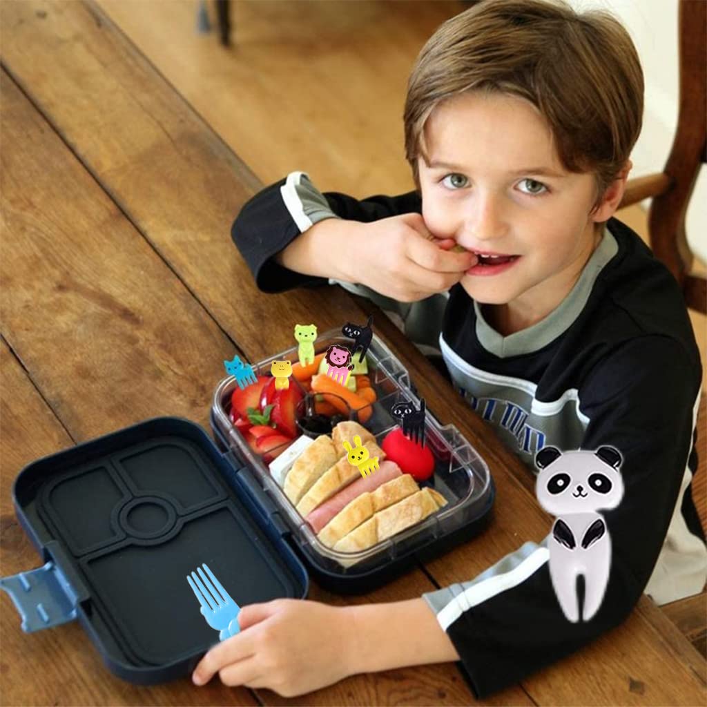 HASTHIP Food Fruit Forks for Kids with Safe Rounded Tips and Cute Cartoon Handles | 10 Pcs Reusable BPA-Free Plastic