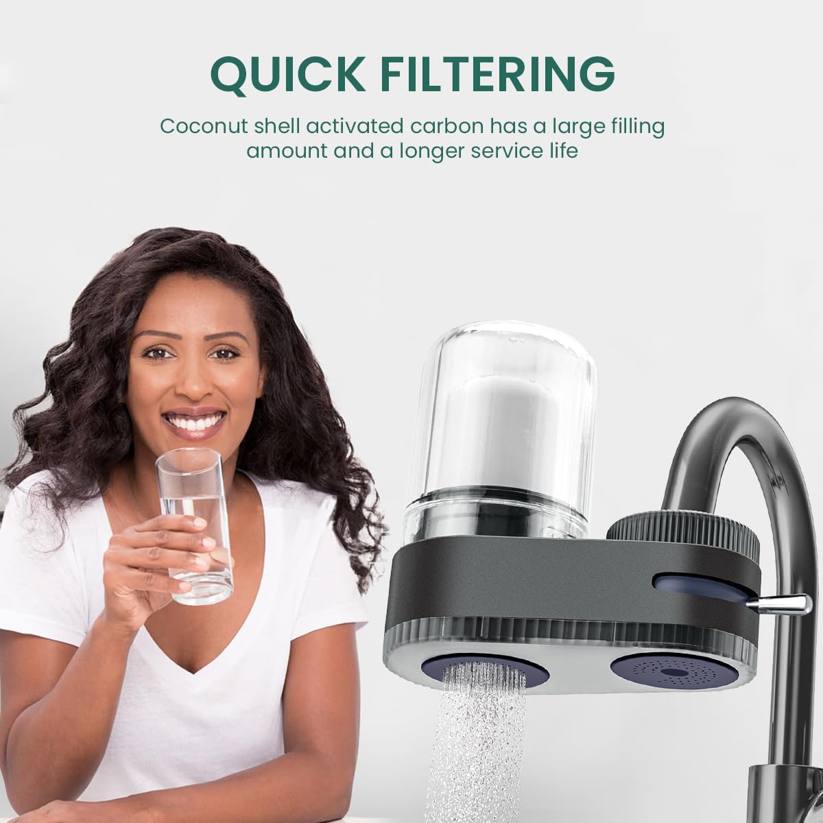 HASTHIP® Kitchen Sink Water Filter Dual-Spout Water Filter Multi-Level Natural Activated Carbon Filtration Water Filter Transparent Filtration Bin Design Universal Water Filter Kitchen