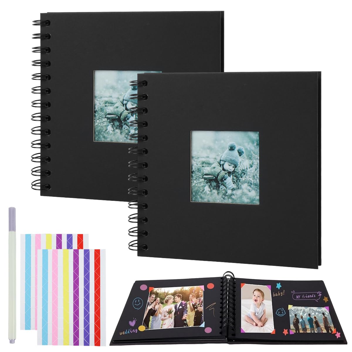 HASTHIP Scrapbook Baby Album for DIY Memory Keeping with Spiral Binder and 6.9 Inch Pages | Gift Set for New Parents