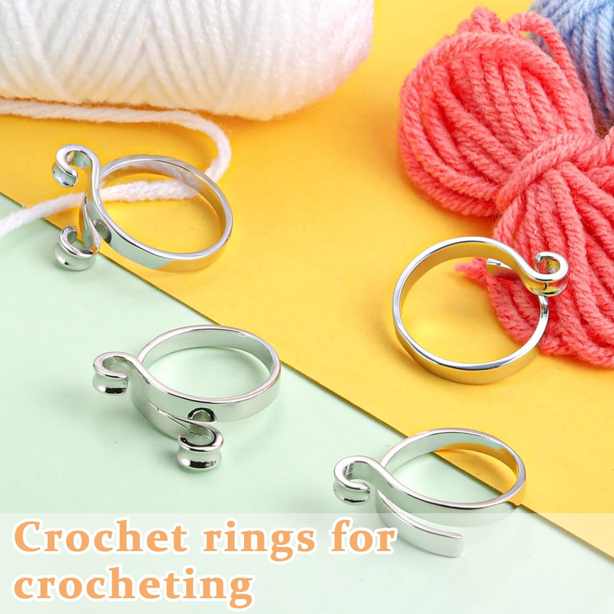HASTHIP Adjustable Crochet Ring Set for Finger Knitting with Open Design | 6PCS 0.73–0.94 in