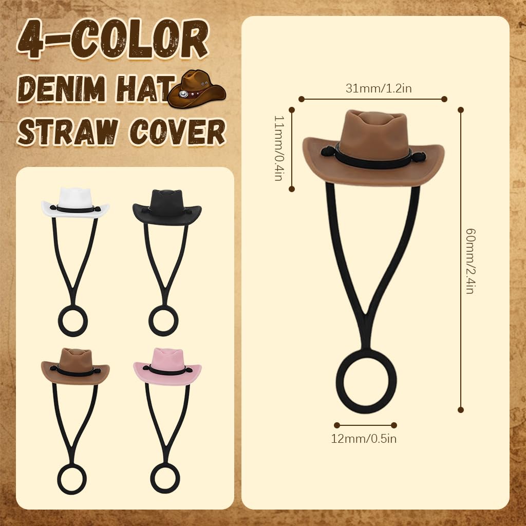 HASTHIP Silicone Cowboy Hat Straw Covers for Stanley Cup 30 40 oz featuring Cute Cap Design